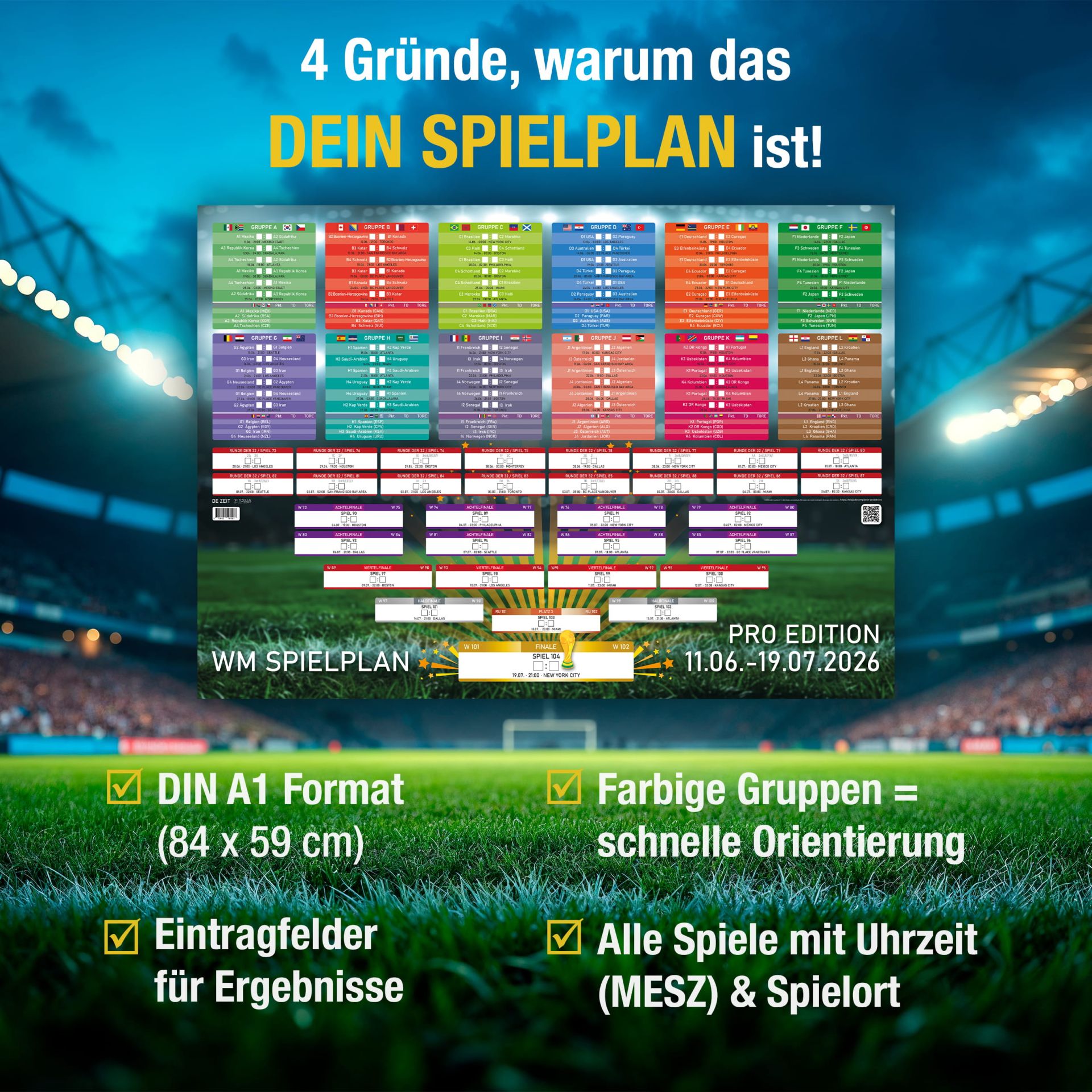 wm spiel deutschland mittwoch uhrzeit WM 2026 Spielplan DIN A1 – Fußball Poster zum Eintragen | TOBJA
